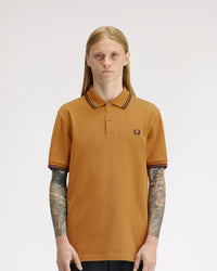 Fred Perry Twin Tipped Polo Shirt - Dark Caramel / Navy