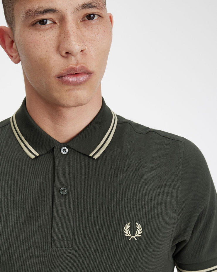 Fred Perry Twin Tipped Polo Shirt - Field Green / Oatmeal