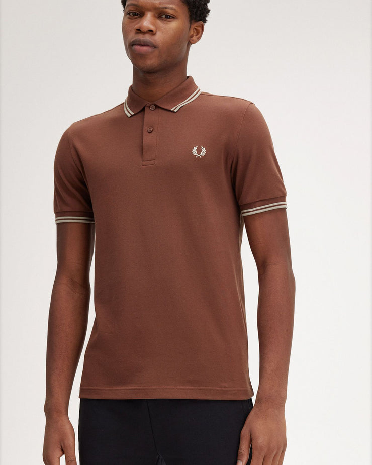 Fred Perry Twin Tipped Polo Shirt - Whisky Brown / Porridge Marl