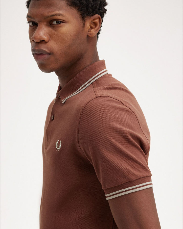 Fred Perry Twin Tipped Polo Shirt - Whisky Brown / Porridge Marl