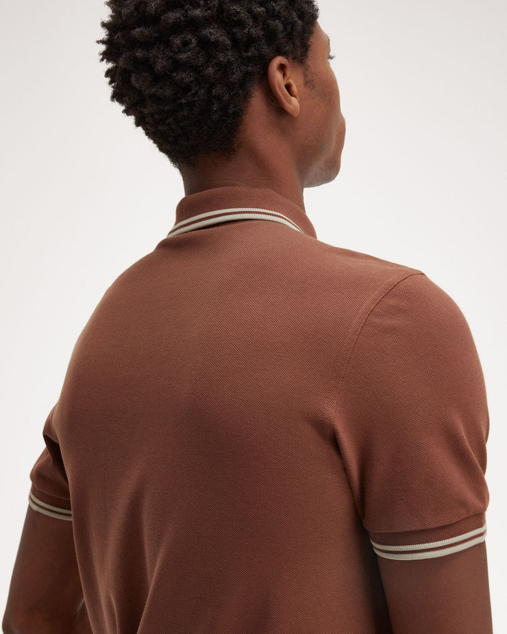 Fred Perry Twin Tipped Polo Shirt - Whisky Brown / Porridge Marl