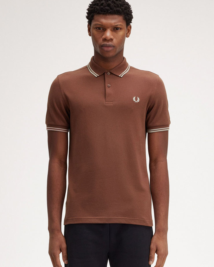 Fred Perry Twin Tipped Polo Shirt - Whisky Brown / Porridge Marl