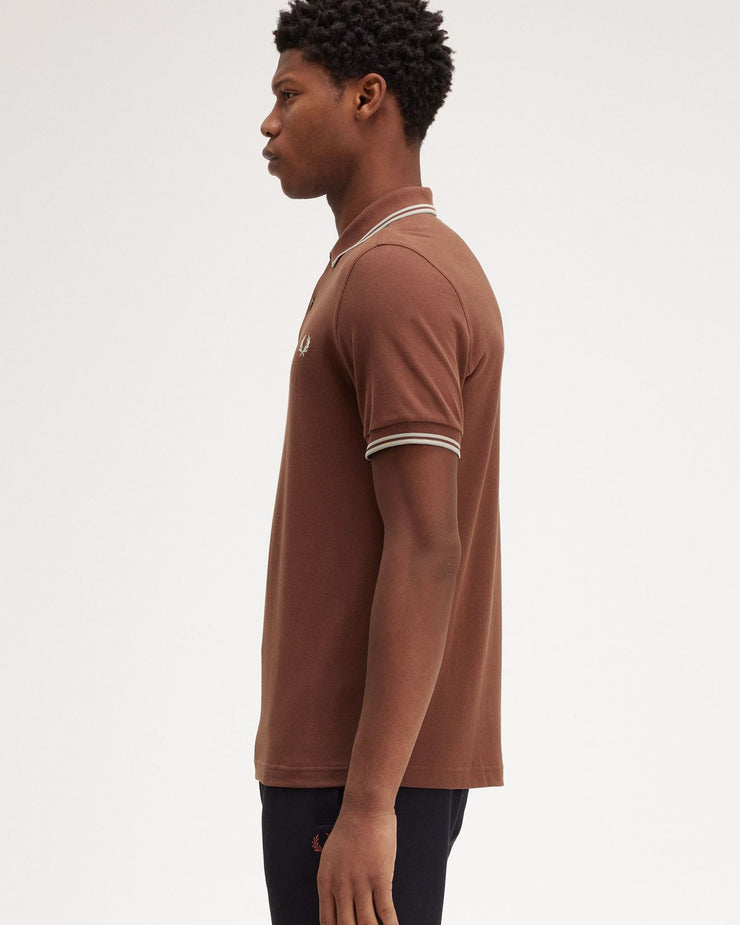 Fred Perry Twin Tipped Polo Shirt - Whisky Brown / Porridge Marl