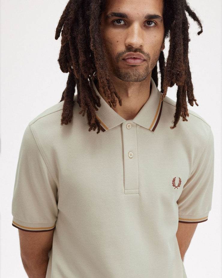 Fred Perry Twin Tipped Polo Shirt - Oatmeal / Honeycomb / Whisky Brown