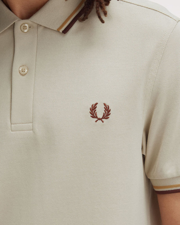 Fred Perry Twin Tipped Polo Shirt - Oatmeal / Honeycomb / Whisky Brown