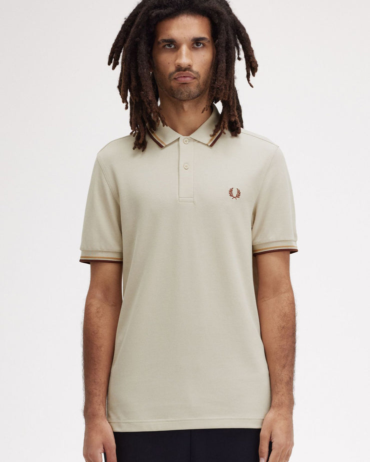 Fred Perry Twin Tipped Polo Shirt - Oatmeal / Honeycomb / Whisky Brown