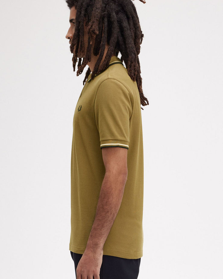 Fred Perry Twin Tipped Polo Shirt - Shaded Stone / Ice Cream / Black