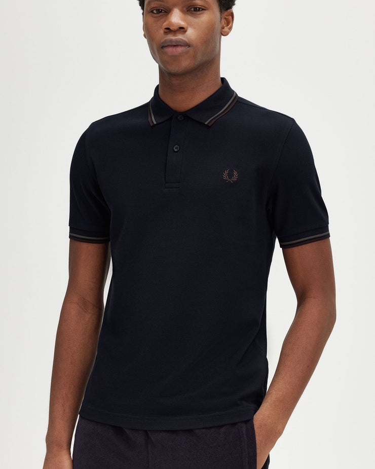 Fred Perry Twin Tipped Polo Shirt - Navy / Laurel Wreath Green