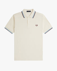 Fred Perry Twin Tipped Polo Shirt - Ecru / Court Blue / Oxblood