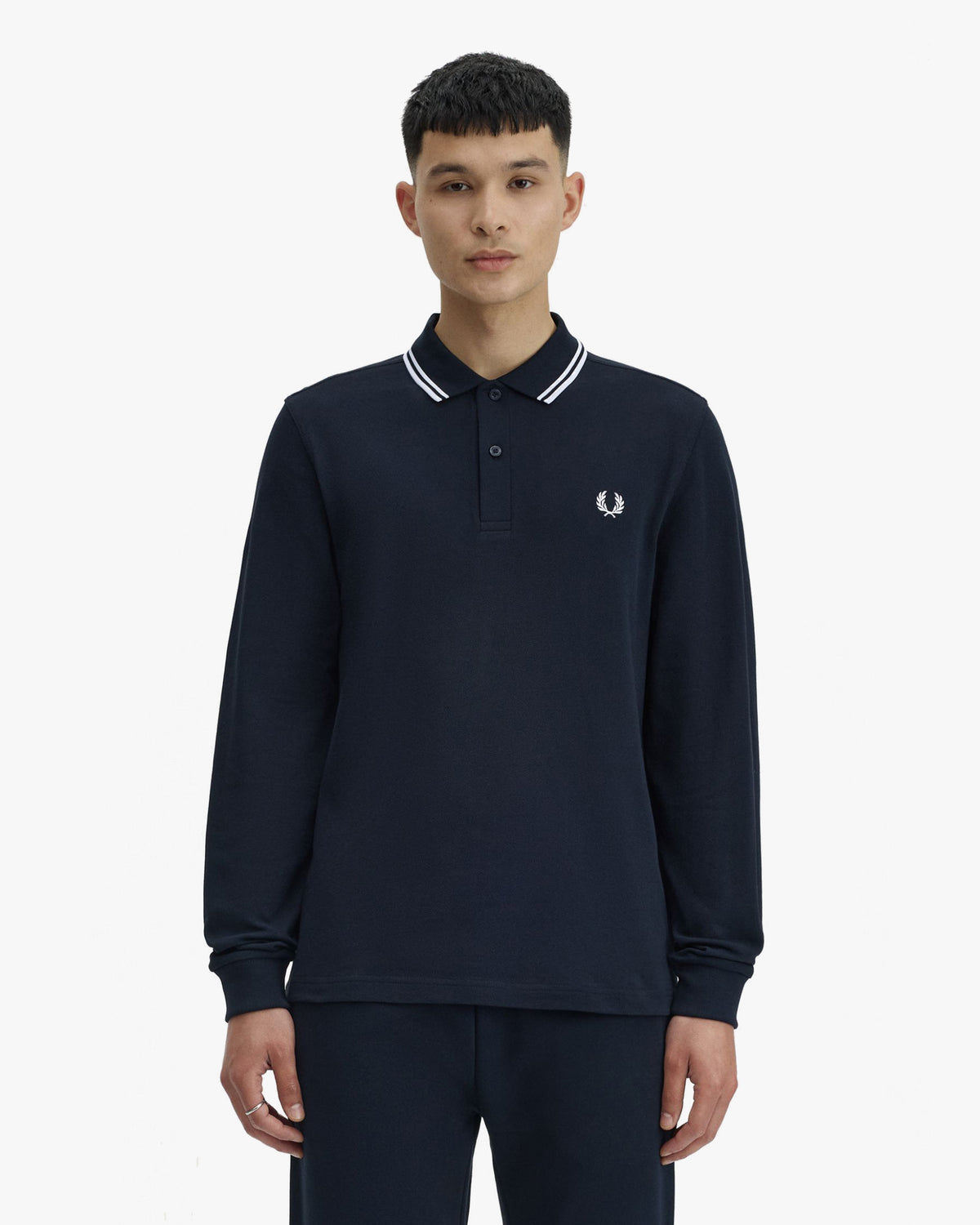 Fred Perry L/S Twin Tipped Polo Shirt - Navy / White