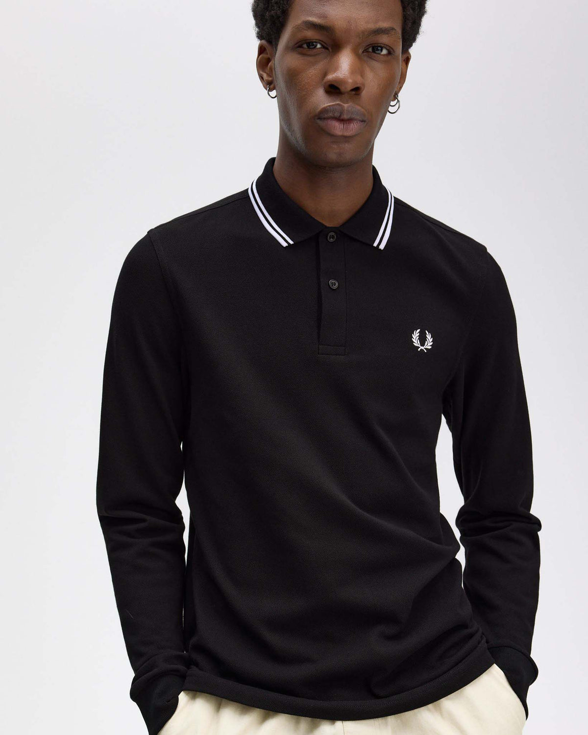 Fred Perry L/S Twin Tipped Polo Shirt - Black | Fred Perry Polo Shirts | JEANSTORE