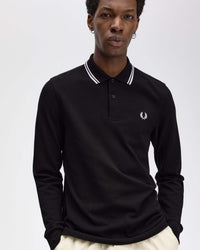 Fred Perry L/S Twin Tipped Polo Shirt - Black | Fred Perry Polo Shirts | JEANSTORE