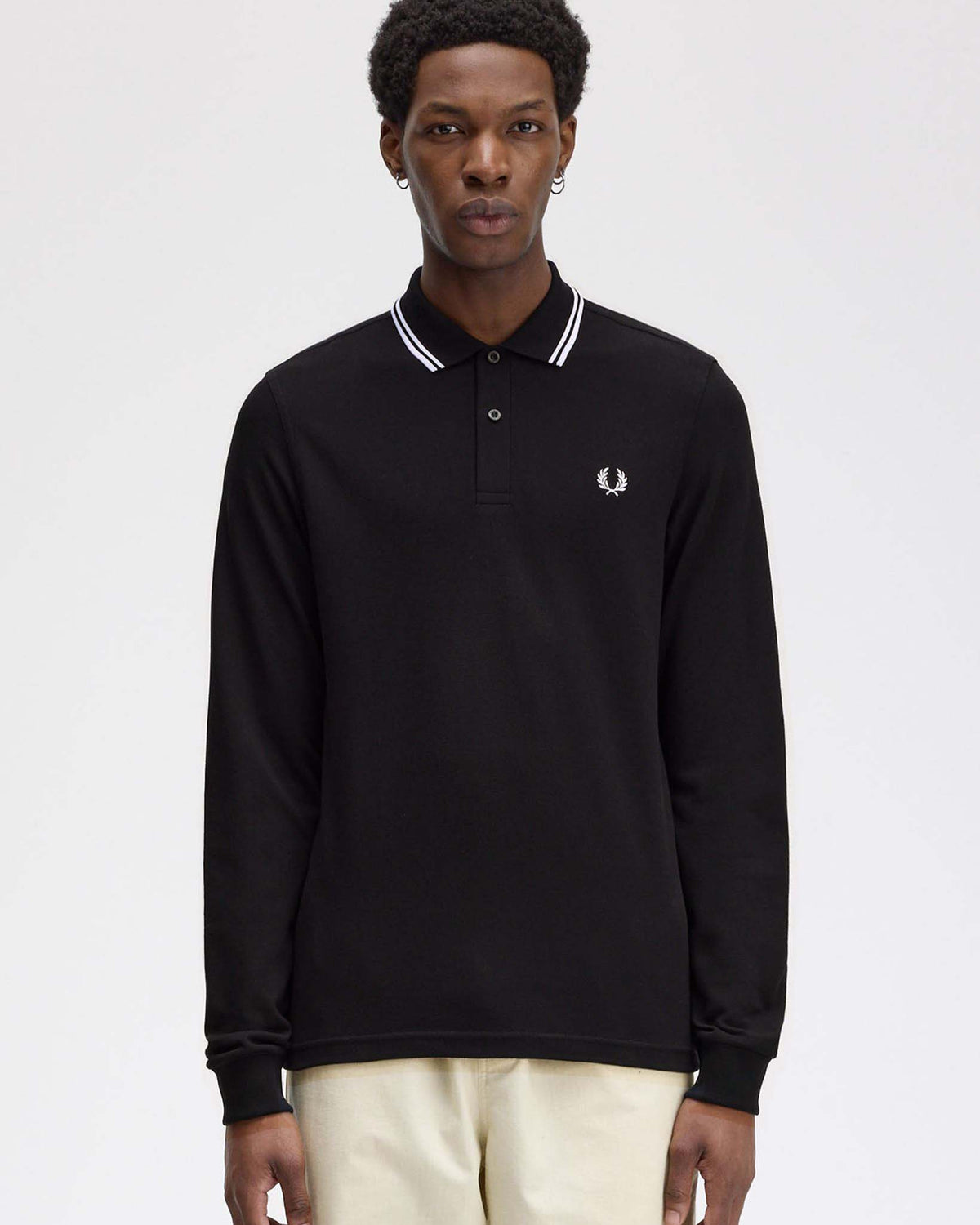 Fred Perry L/S Twin Tipped Polo Shirt - Black | Fred Perry Polo Shirts | JEANSTORE