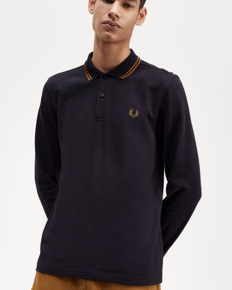 Fred Perry L/S Twin Tipped Polo Shirt - Navy / Dark Caramel
