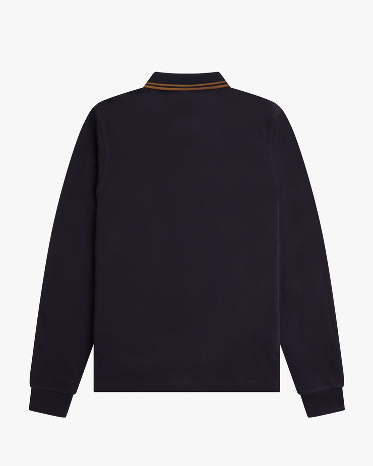 Fred Perry L/S Twin Tipped Polo Shirt - Navy / Dark Caramel