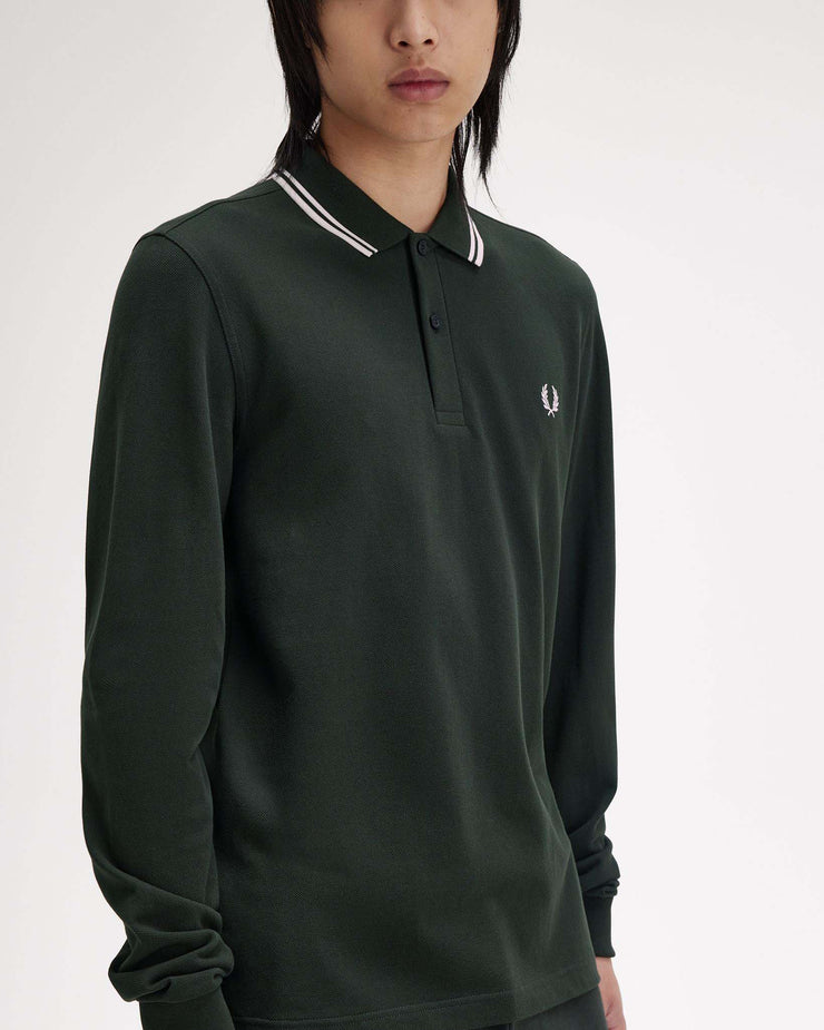 Fred Perry L/S Twin Tipped Polo Shirt - Night Green / Snow White | Fred Perry Polo Shirts | JEANSTORE