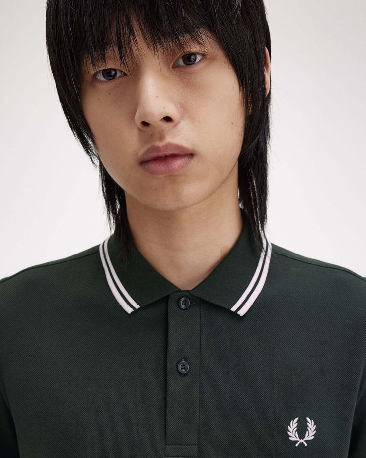 Fred Perry L/S Twin Tipped Polo Shirt - Night Green / Snow White | Fred Perry Polo Shirts | JEANSTORE