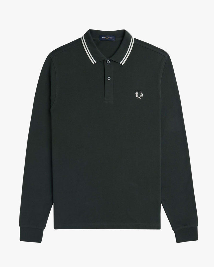 Fred Perry L/S Twin Tipped Polo Shirt - Night Green / Snow White | Fred Perry Polo Shirts | JEANSTORE