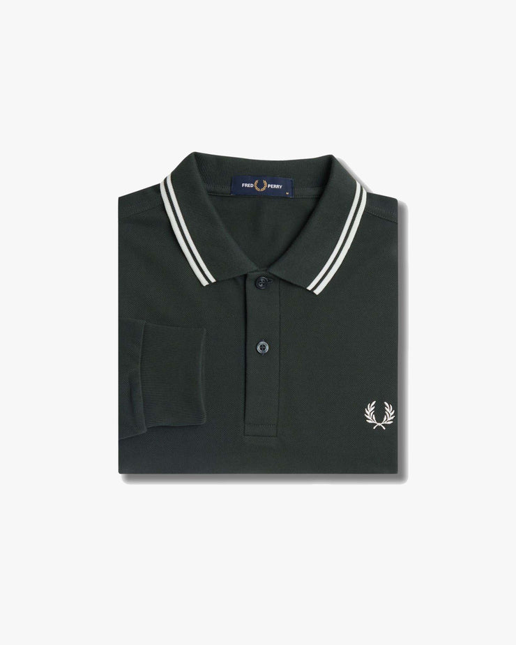 Fred Perry L/S Twin Tipped Polo Shirt - Night Green / Snow White | Fred Perry Polo Shirts | JEANSTORE