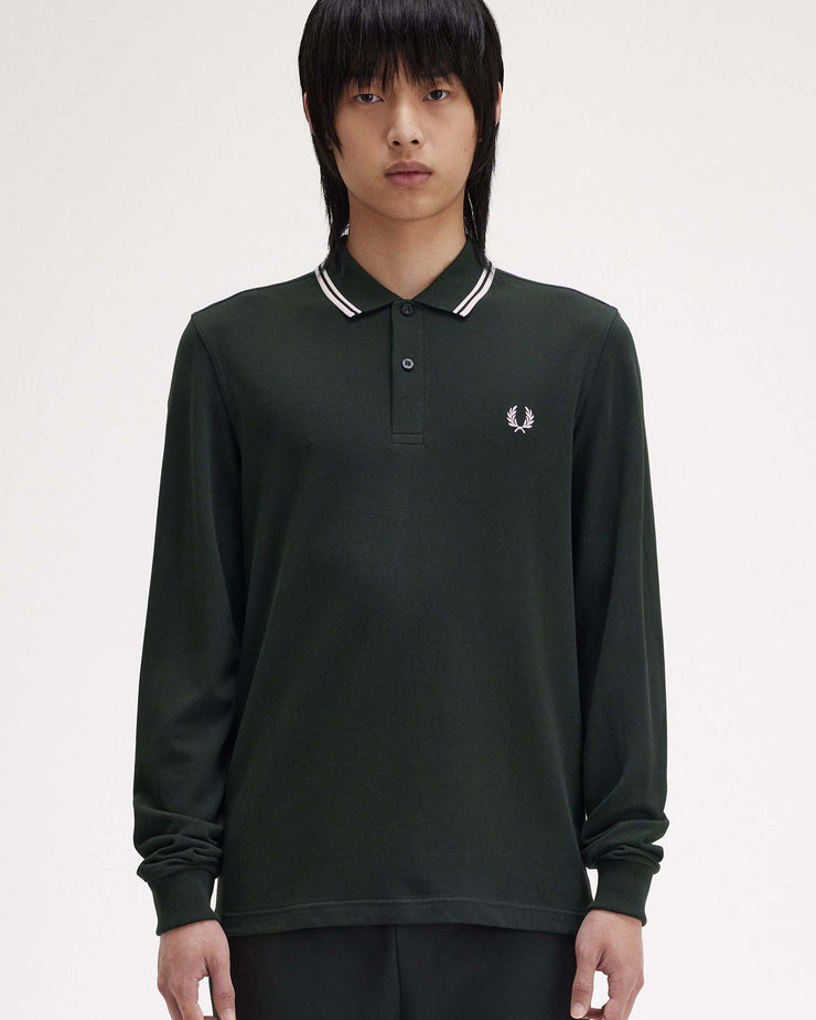 Fred Perry L/S Twin Tipped Polo Shirt - Night Green / Snow White | Fred Perry Polo Shirts | JEANSTORE