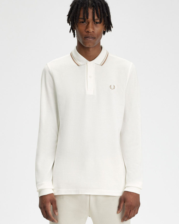 Fred Perry L/S Twin Tipped Polo Shirt - Snow White / Oatmeal / Warm Stone