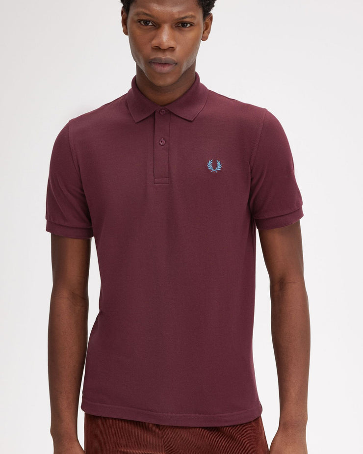 Fred Perry M3 Made In England Plain Polo Shirt - Oxblood / Runaway Bay Ocean