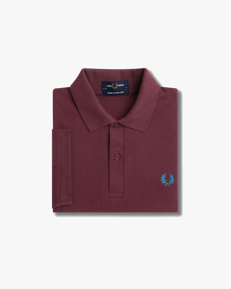 Fred Perry M3 Made In England Plain Polo Shirt - Oxblood / Runaway Bay Ocean