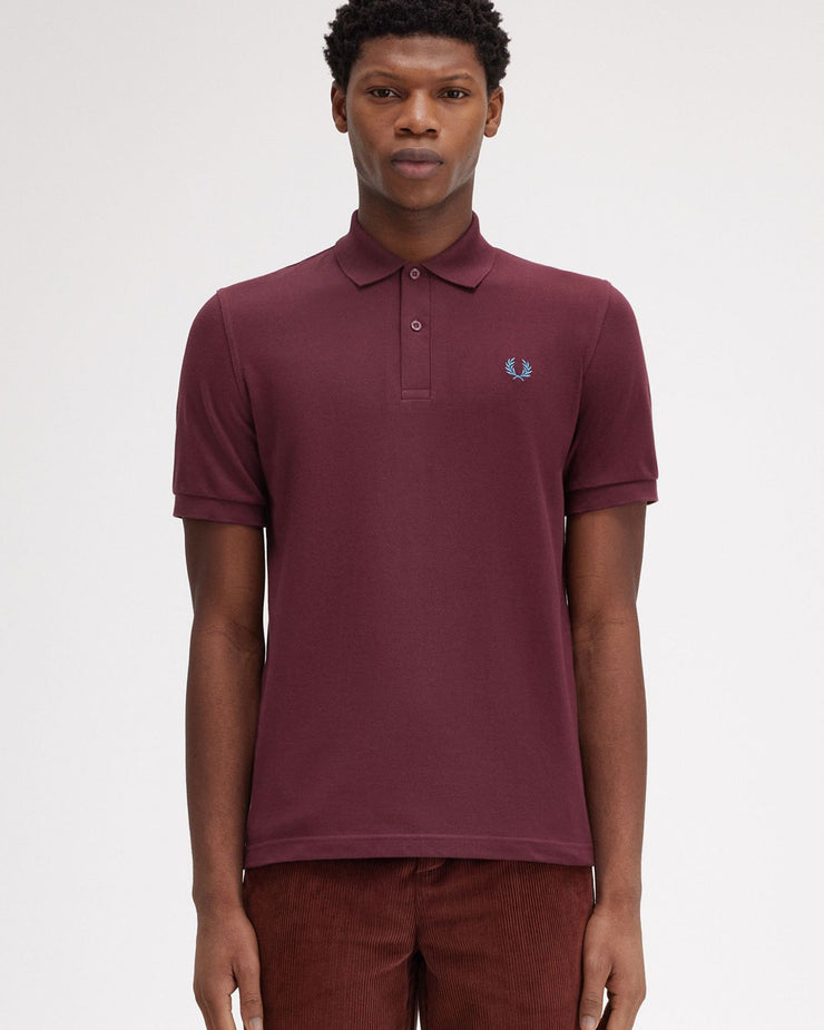 Fred Perry M3 Made In England Plain Polo Shirt - Oxblood / Runaway Bay Ocean