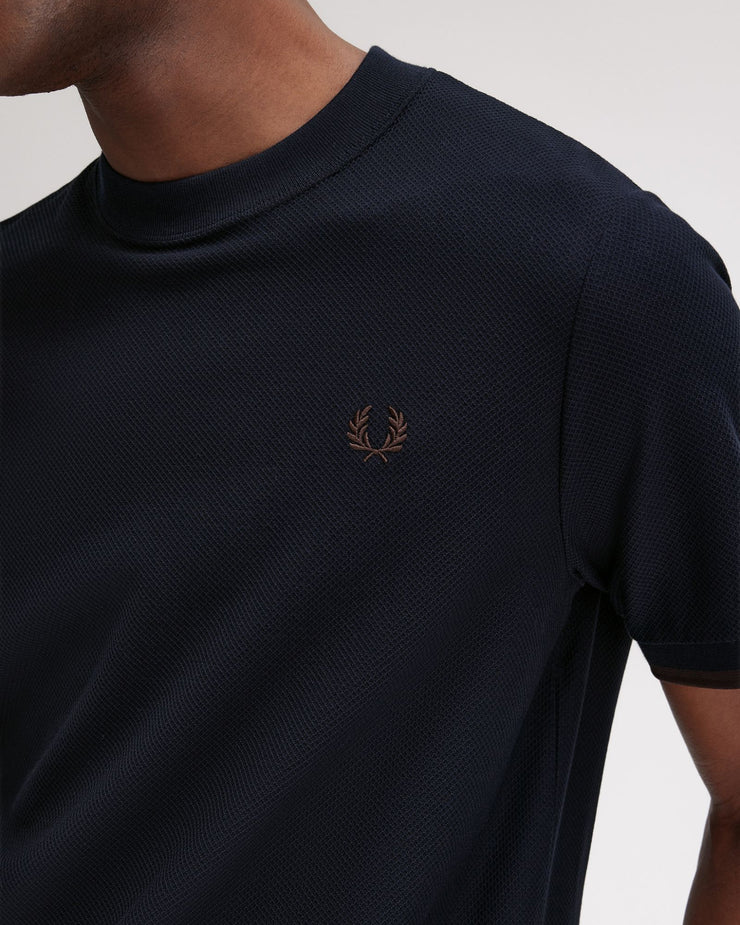 Fred Perry Tipped Cuff Pique T Shirt - Navy / Carrington Road Brick