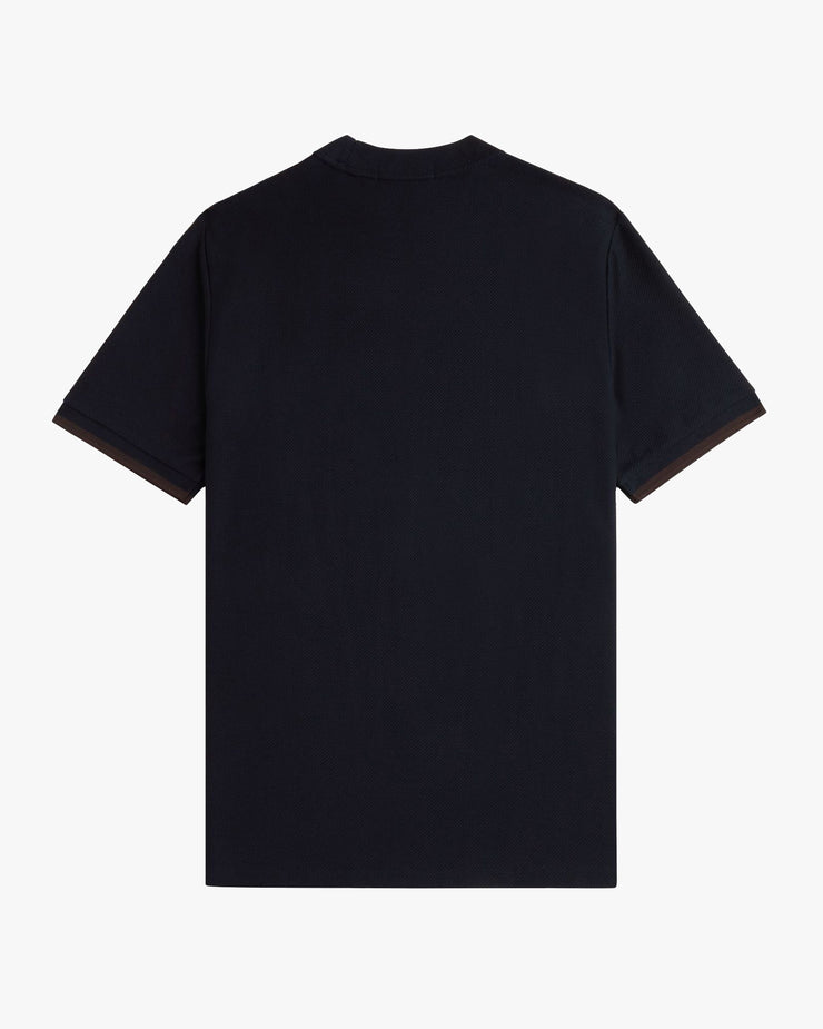 Fred Perry Tipped Cuff Pique T Shirt - Navy / Carrington Road Brick