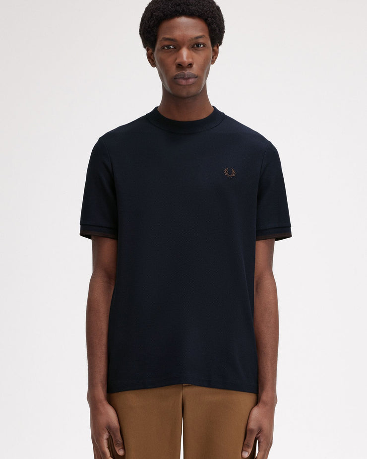 Fred Perry Tipped Cuff Pique T Shirt - Navy / Carrington Road Brick