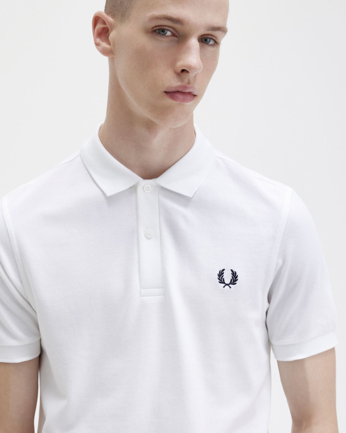 Fred Perry Plain Polo Shirt - White / Navy | Fred Perry Polo Shirts | JEANSTORE