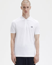 Fred Perry Plain Polo Shirt - White / Navy | Fred Perry Polo Shirts | JEANSTORE