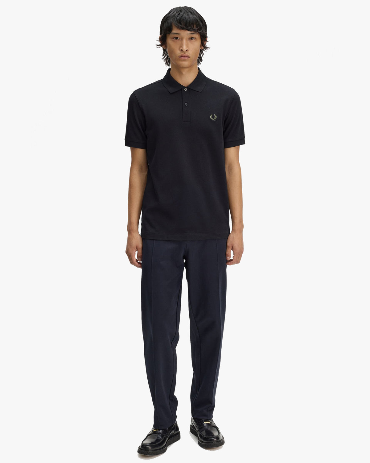 Fred Perry Plain Polo Shirt - Black / Laurel Wreath Green