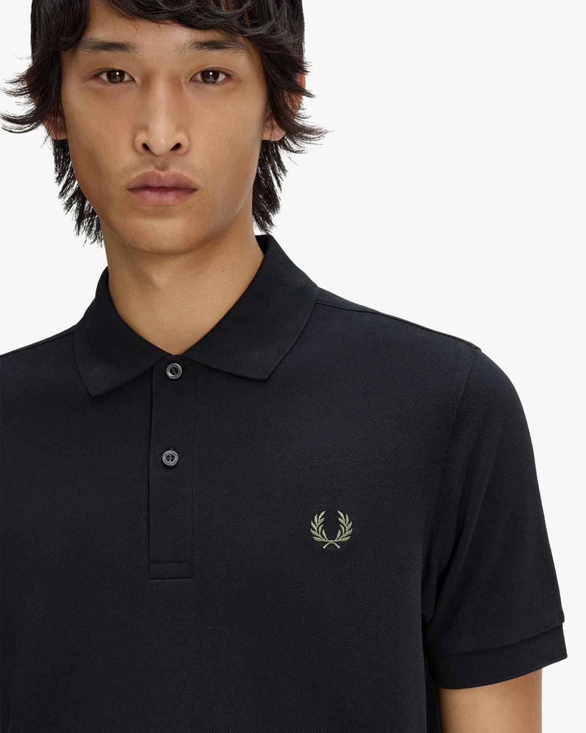 Fred Perry Plain Polo Shirt - Black / Laurel Wreath Green