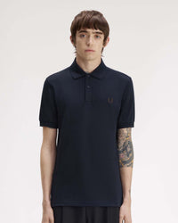 Fred Perry Plain Polo Shirt - Navy / Rich Brown