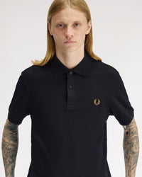 Fred Perry Plain Polo Shirt - Black / Dark Caramel
