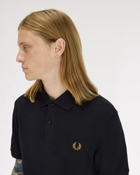 Fred Perry Plain Polo Shirt - Black / Dark Caramel