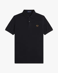 Fred Perry Plain Polo Shirt - Black / Dark Caramel