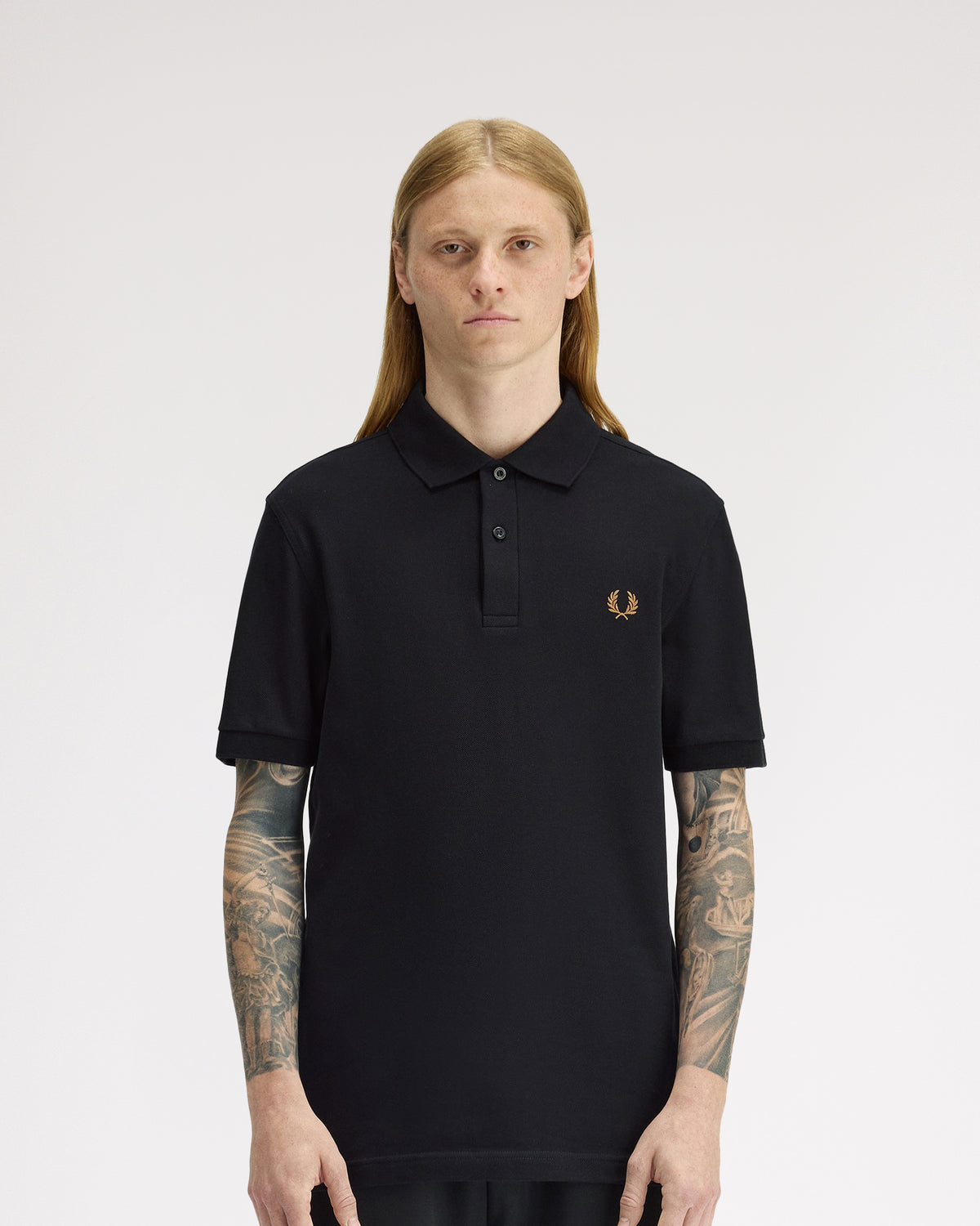 Fred Perry Plain Polo Shirt - Black / Dark Caramel