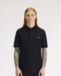 Fred Perry Plain Polo Shirt - Black / Dark Caramel