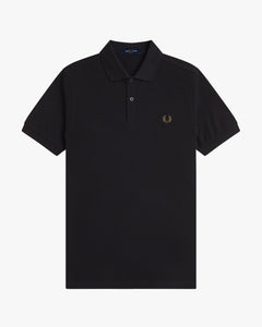 Fred Perry Plain Polo Shirt - Black / Shaded Stone