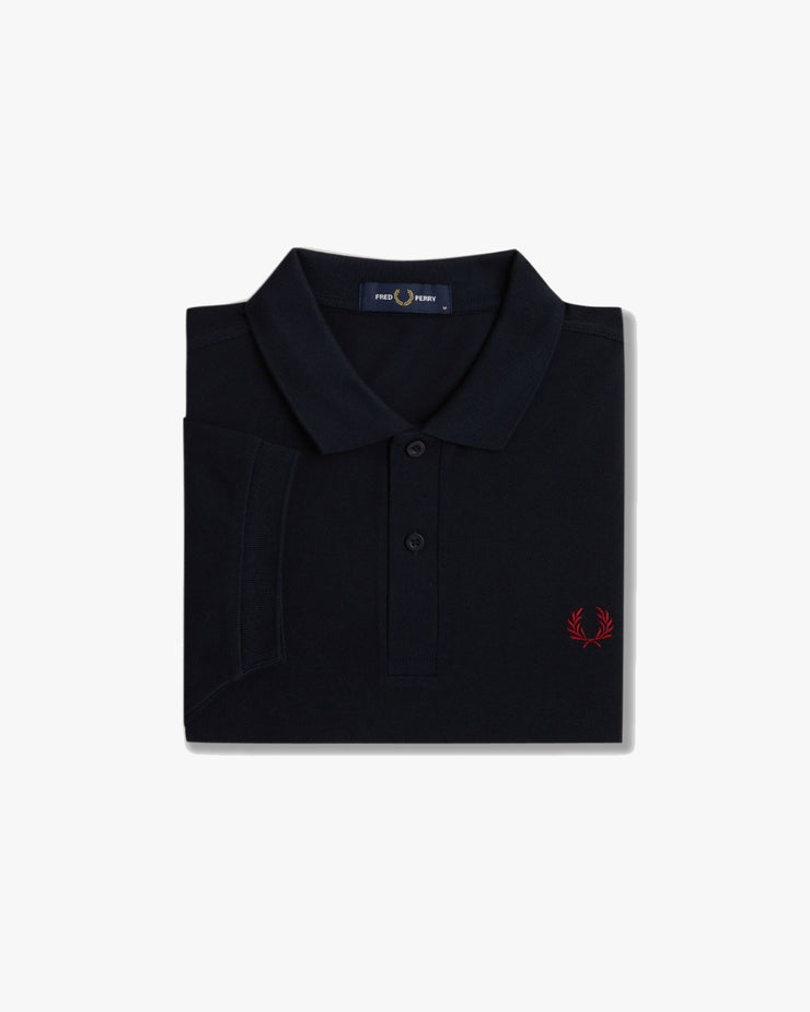 Fred Perry Plain Polo Shirt - Navy / Burnt Red