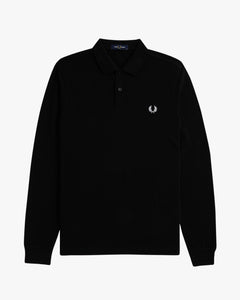 Fred Perry L/S Plain Polo Shirt - Black / White