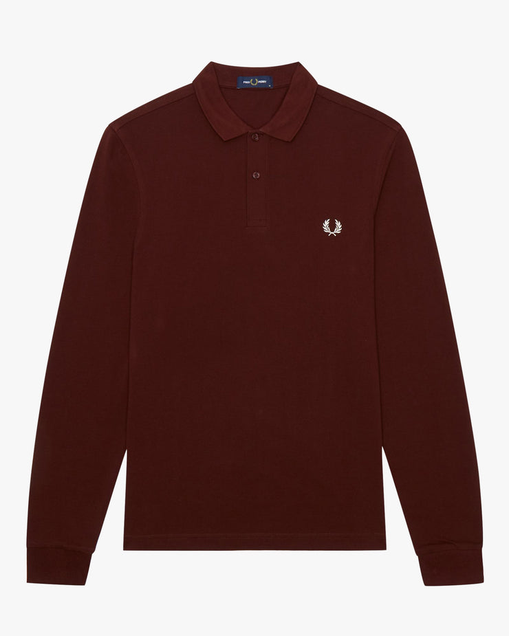 Fred Perry L/S Plain Polo Shirt - Oxblood / Ecru