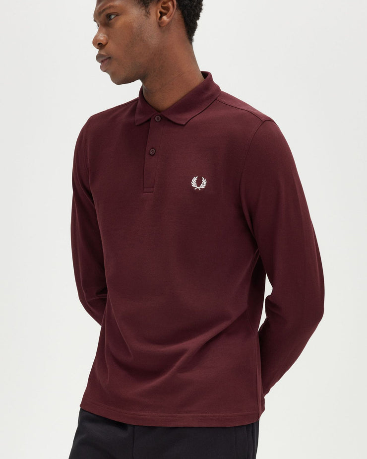 Fred Perry L/S Plain Polo Shirt - Oxblood / Ecru