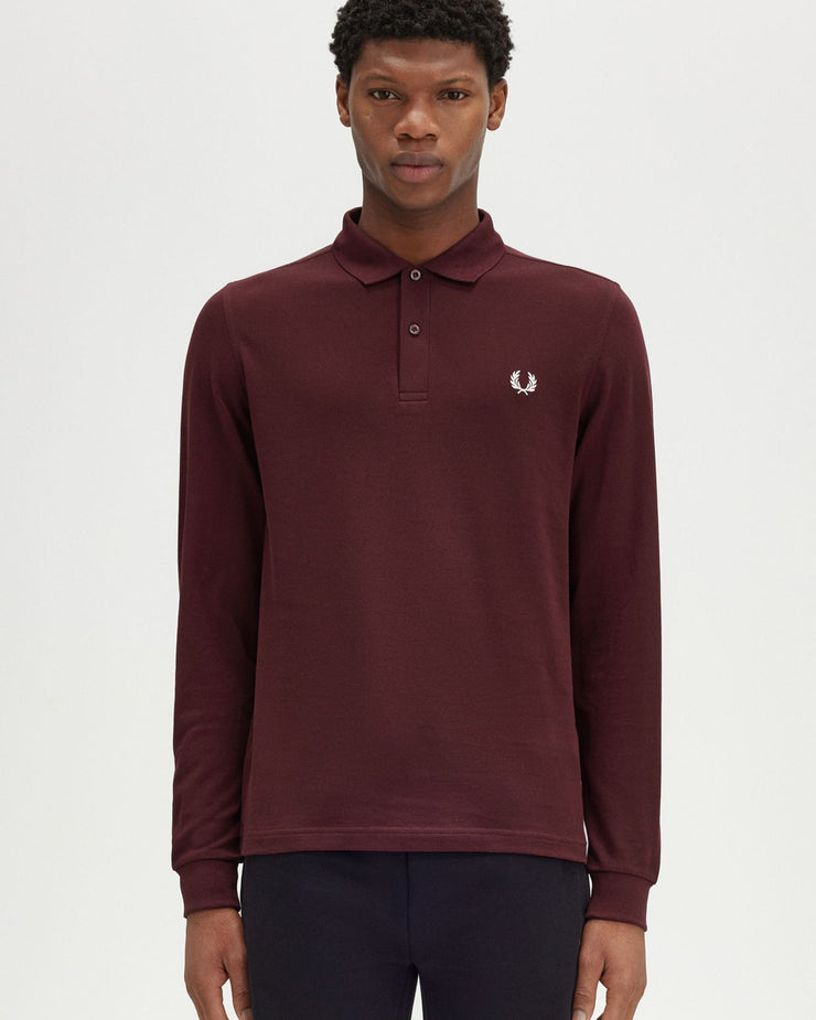 Fred Perry L/S Plain Polo Shirt - Oxblood / Ecru