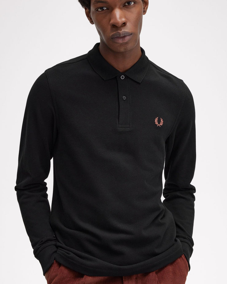 Fred Perry L S Plain Polo Shirt Black Whisky Brown