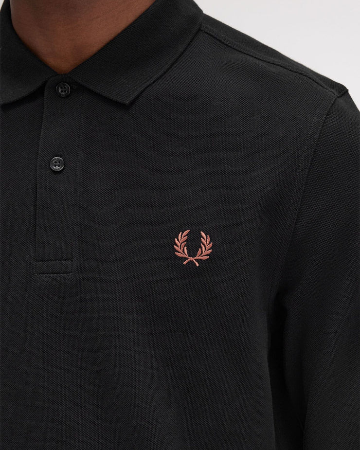 Fred Perry L/S Plain Polo Shirt - Black / Whisky Brown