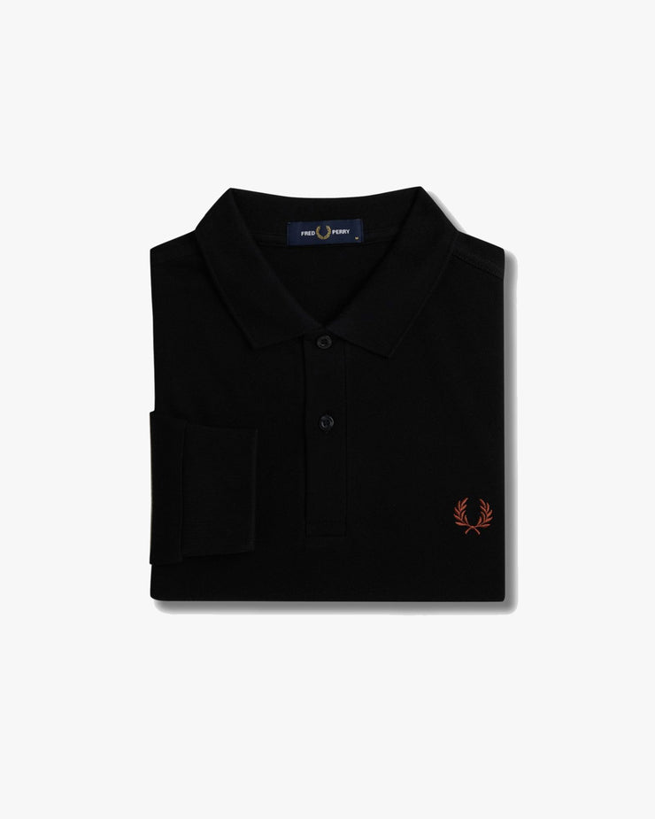 Fred Perry L/S Plain Polo Shirt - Black / Whisky Brown